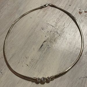 Sterling silver and gold overlay 16 inch omega necklace with cubic zirconium